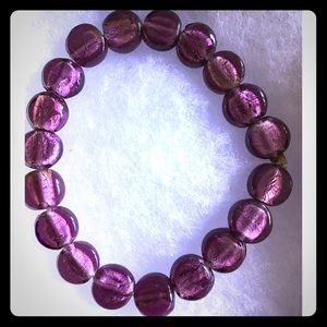 7” Purple Lampwork Glass Beads on Elastic Bracelet